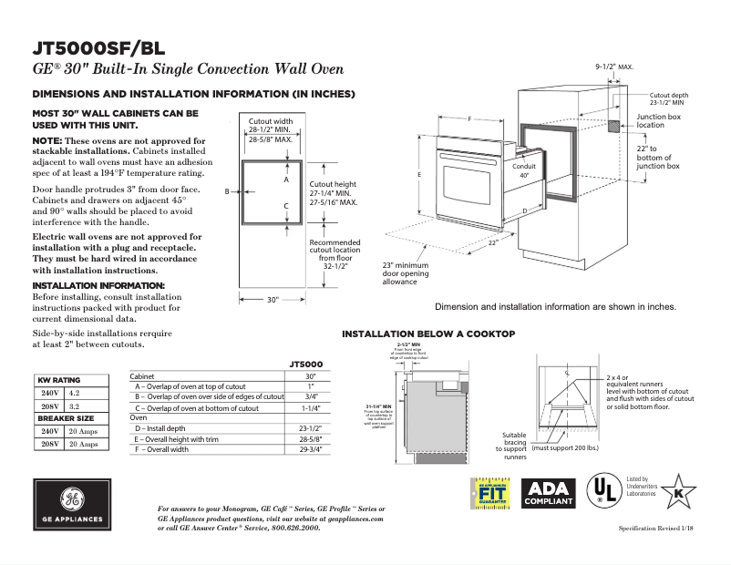 Page n°1 - Fiche technique GE JT5000SFSS