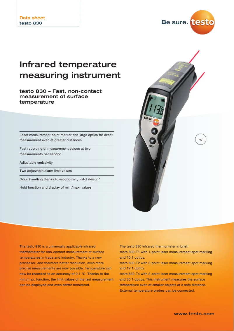 Page n°1 - Fiche technique Testo 830-T1