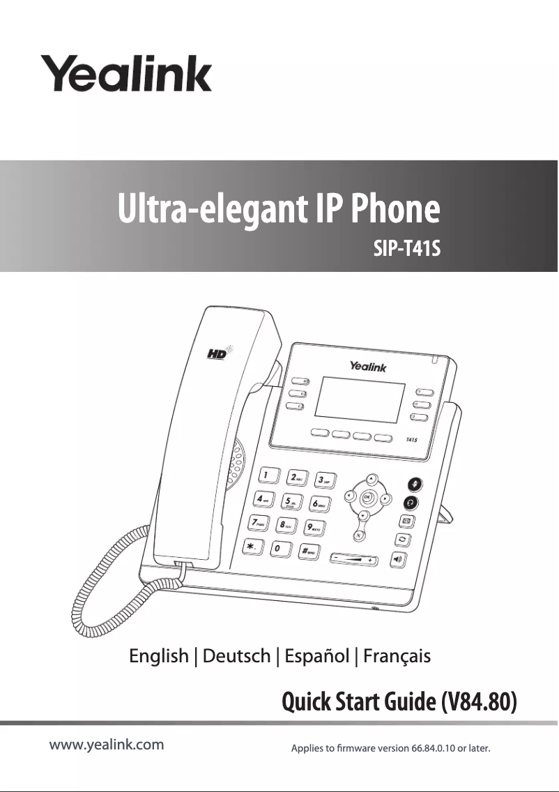 Page 1 of the manual Quick Start Guide Yealink SIP-T41S