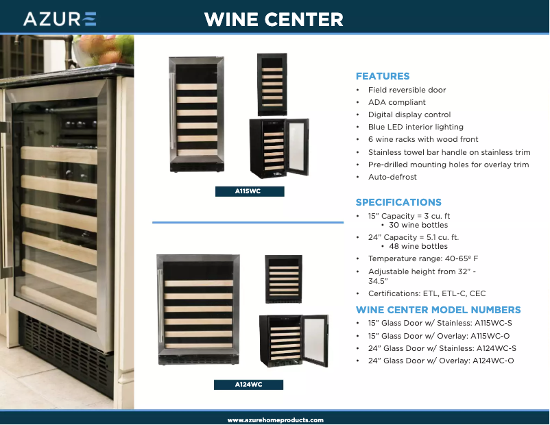 Page 1 de la notice Brochure Azure A124WC-S