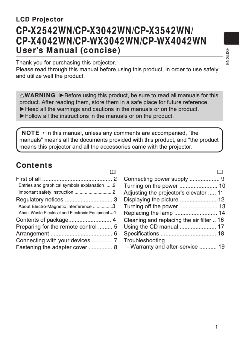 Page 1 de la notice Manuel utilisateur Hitachi CP-X4042WN