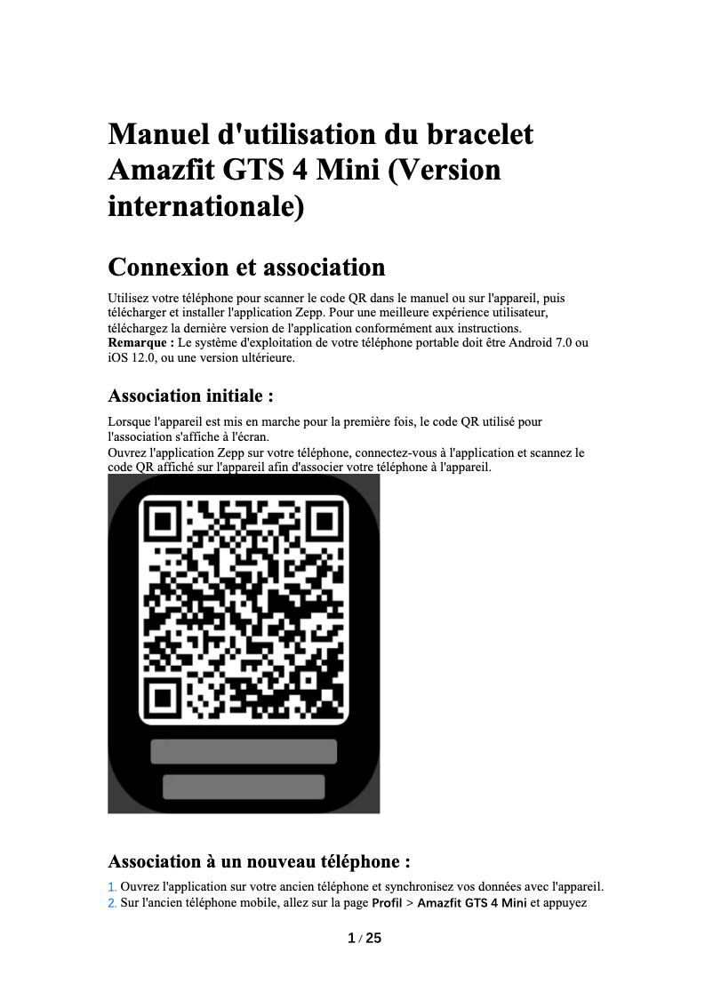 Page n°1 - Manuel utilisateur Amazfit GTS 4 Mini