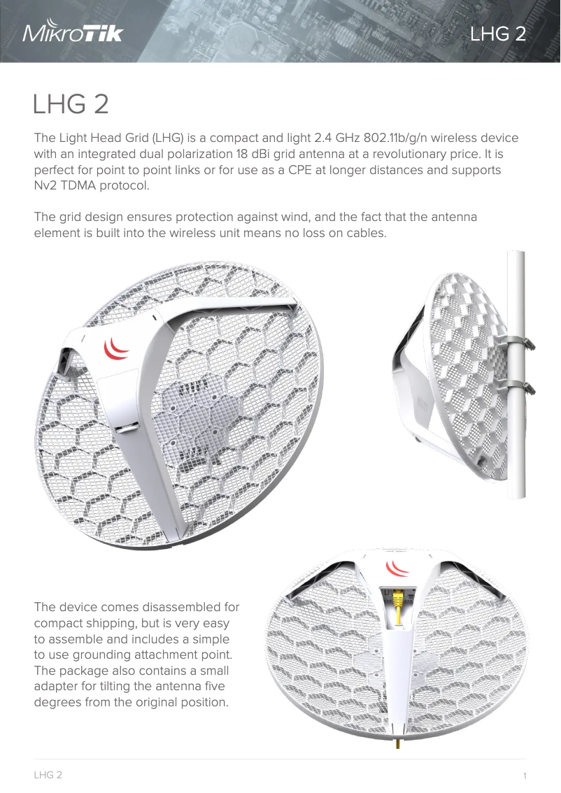 Page 1 de la notice Brochure Mikrotik LHG 2
