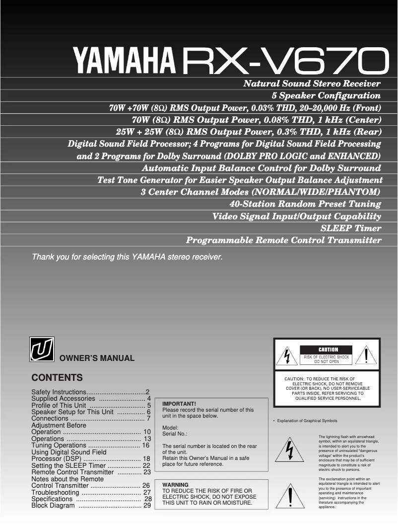 Page n°1 - Manuel utilisateur Yamaha RX-V670