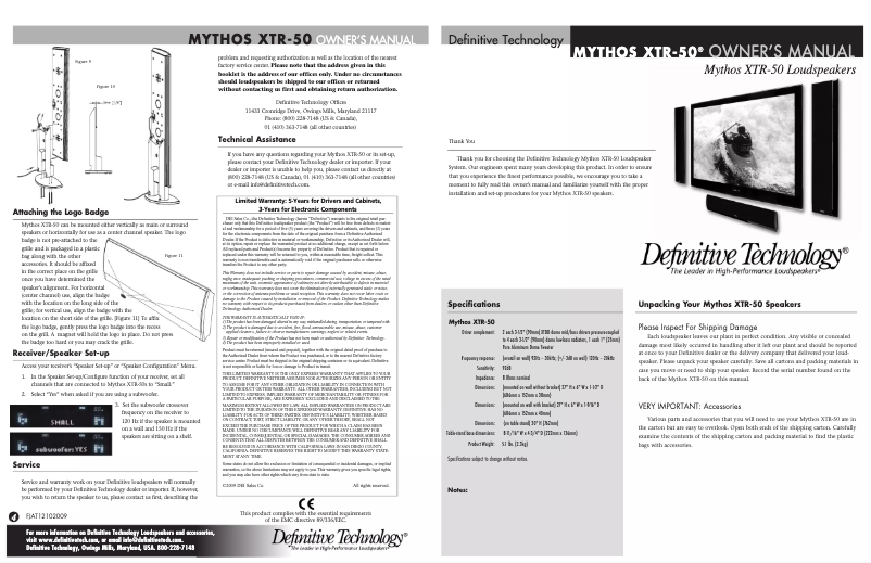 Image de la première page du manuel de l'appareil Mythos XTR-50