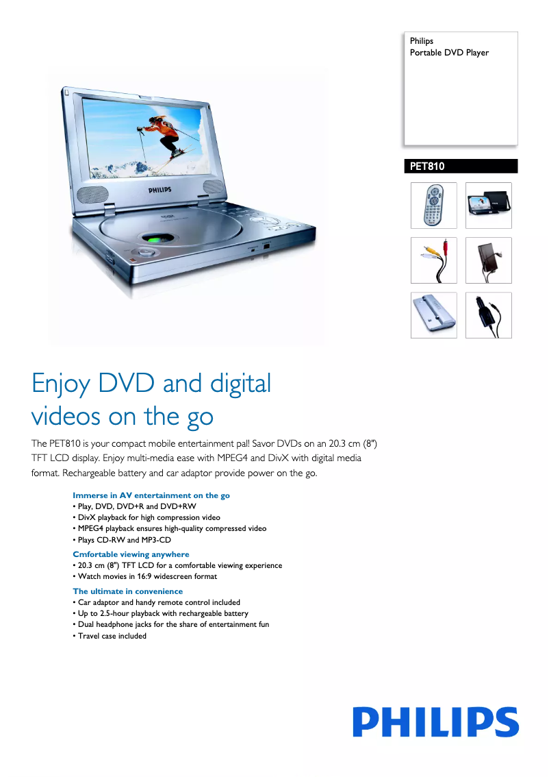 Page 1 de la notice Brochure Philips PET810