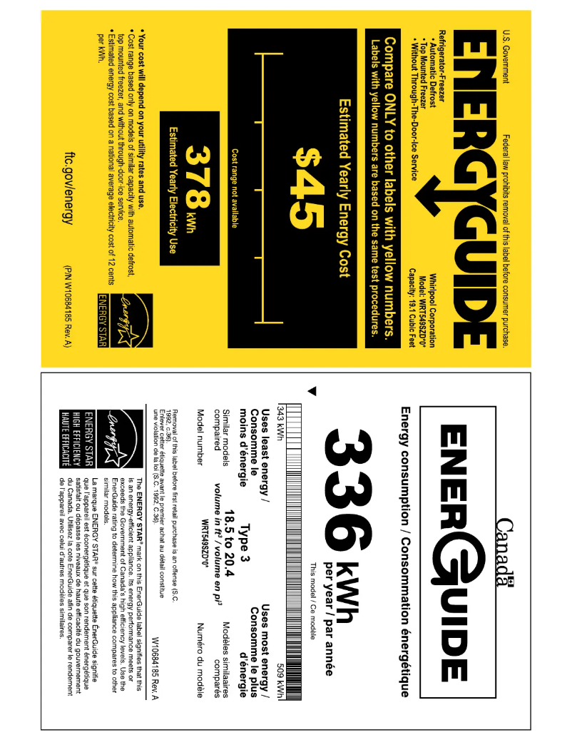 Página 1 del manual Etiqueta energética Whirlpool WRT549SZDW