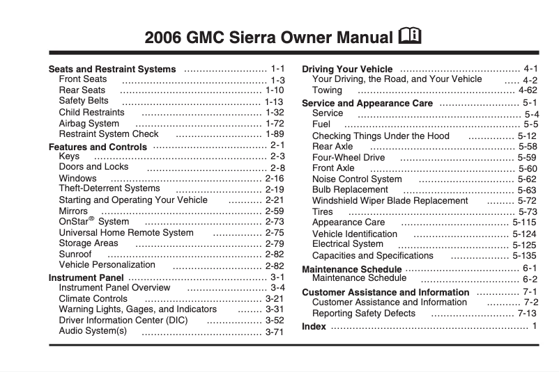 Page 1 de la notice Manuel utilisateur GMC Sierra (2006)