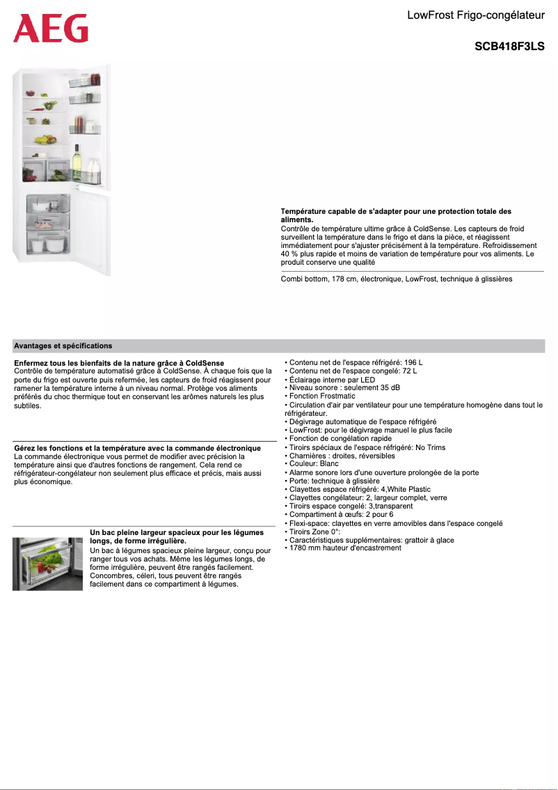Page n°1 - Fiche technique AEG SCB418F3LS
