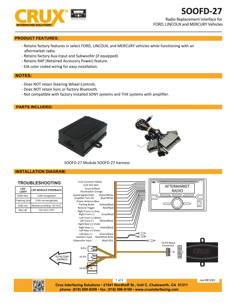 Page 1 de la notice Manuel utilisateur CRUX SOOFD-27