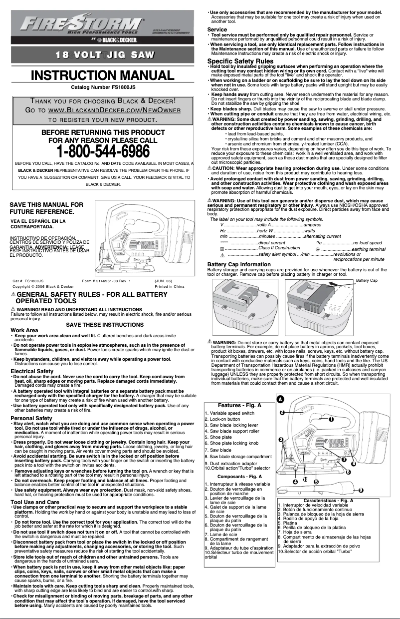 Page 1 de la notice Manuel utilisateur Black & Decker FS18JS