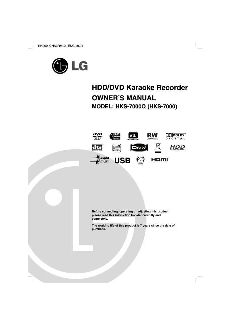 Page n°1 - Manuel utilisateur LG HKS-7000Q