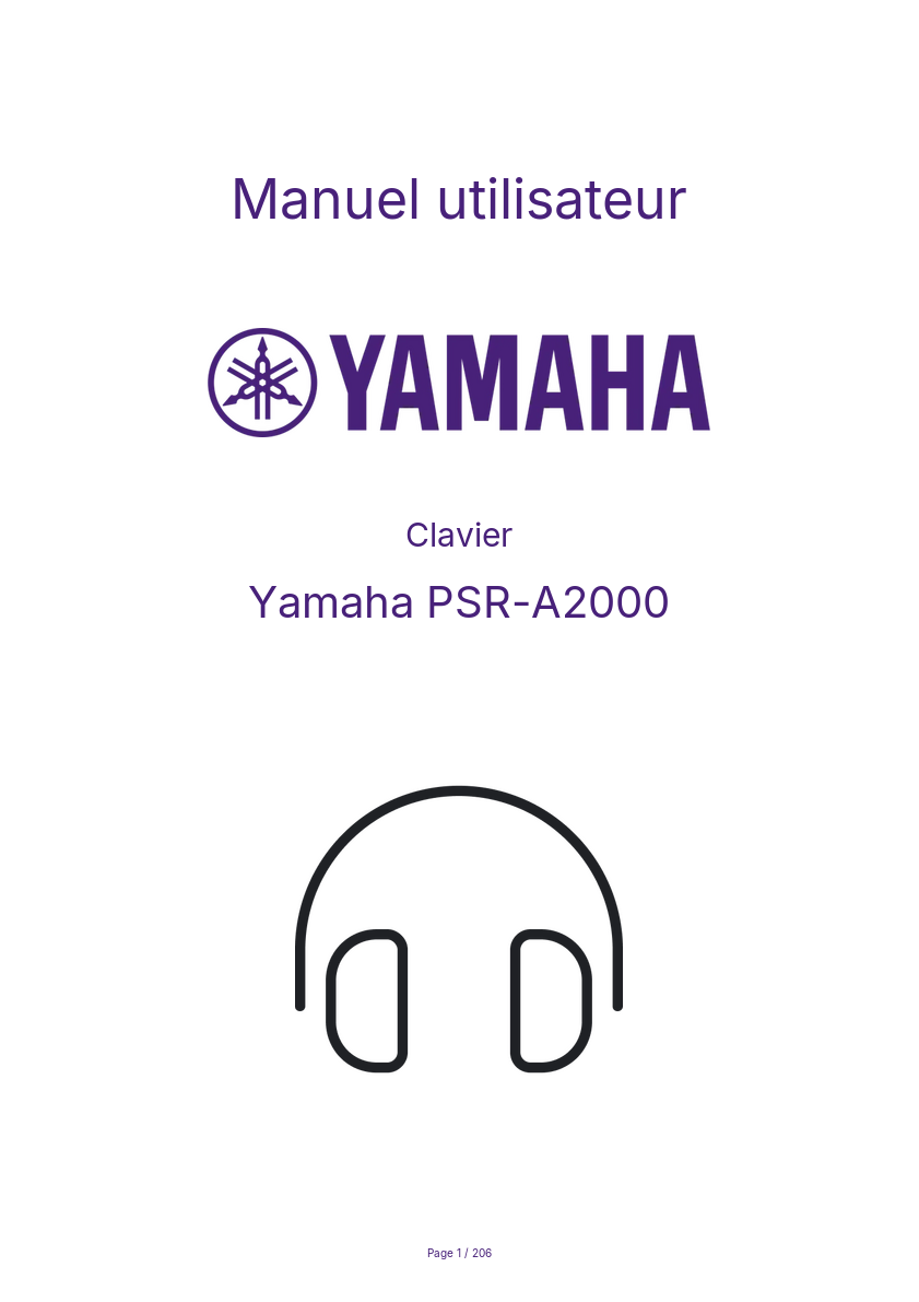 Page n°1 - Manuel utilisateur Yamaha PSR-A2000