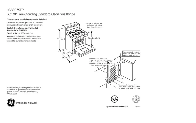 Page 1 de la notice Fiche technique GE JGBS07SEPSA