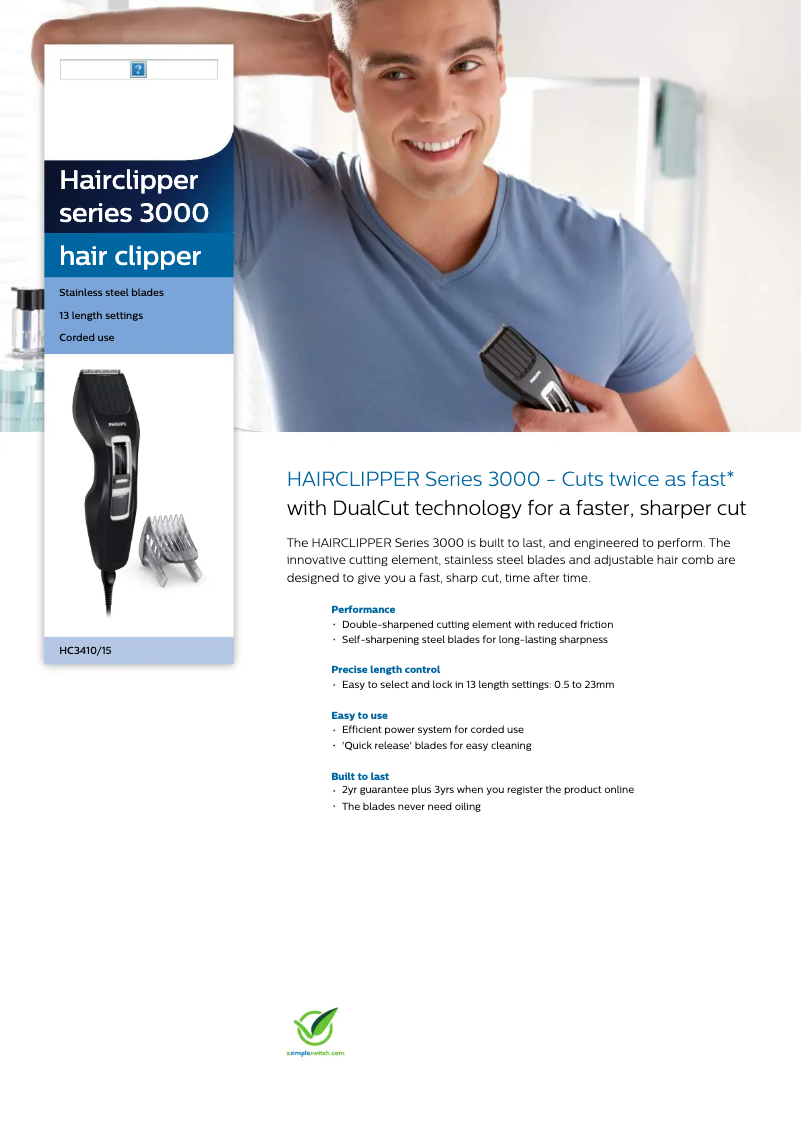 Page 1 de la notice Fiche technique Philips Series 3000 HC3410