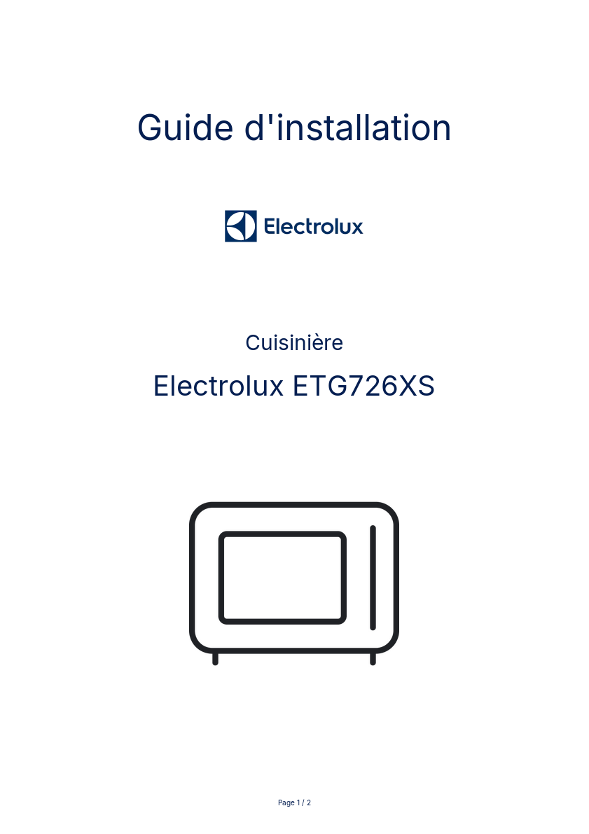 Page n°1 - Guide d'installation Electrolux ETG726XS