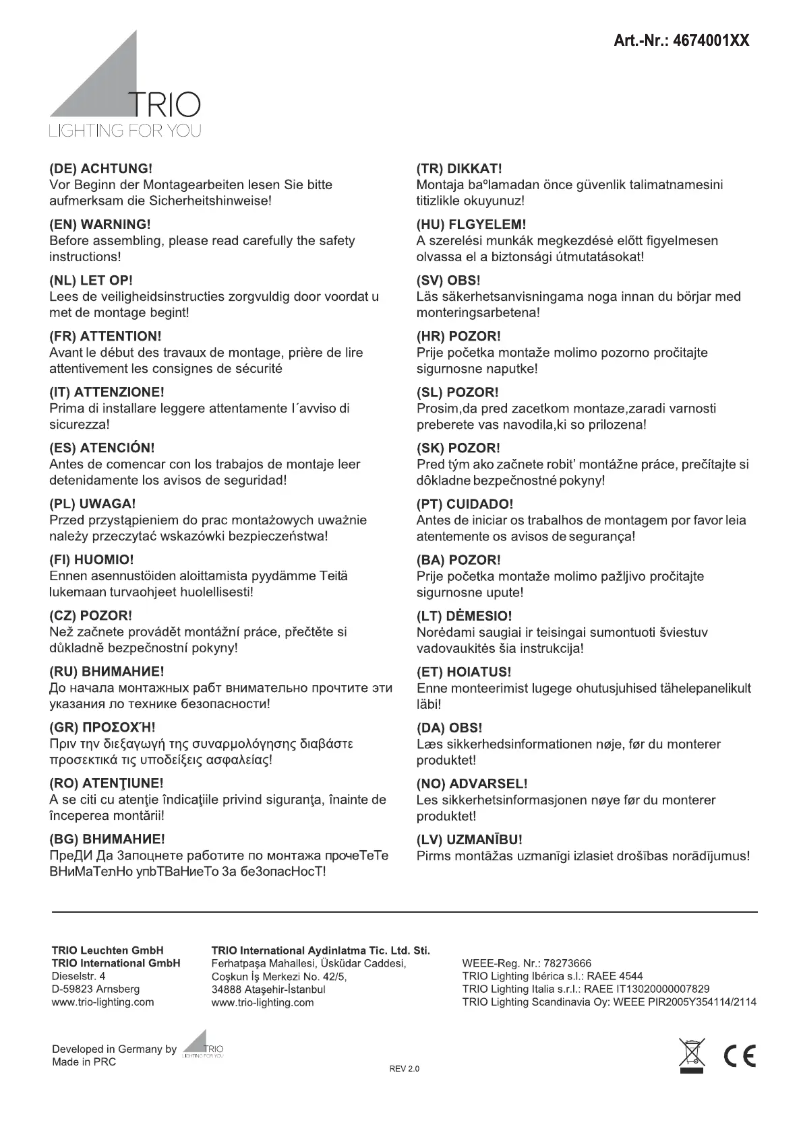 Page n°1 - Manuel utilisateur Trio Lighting Linz 467400102