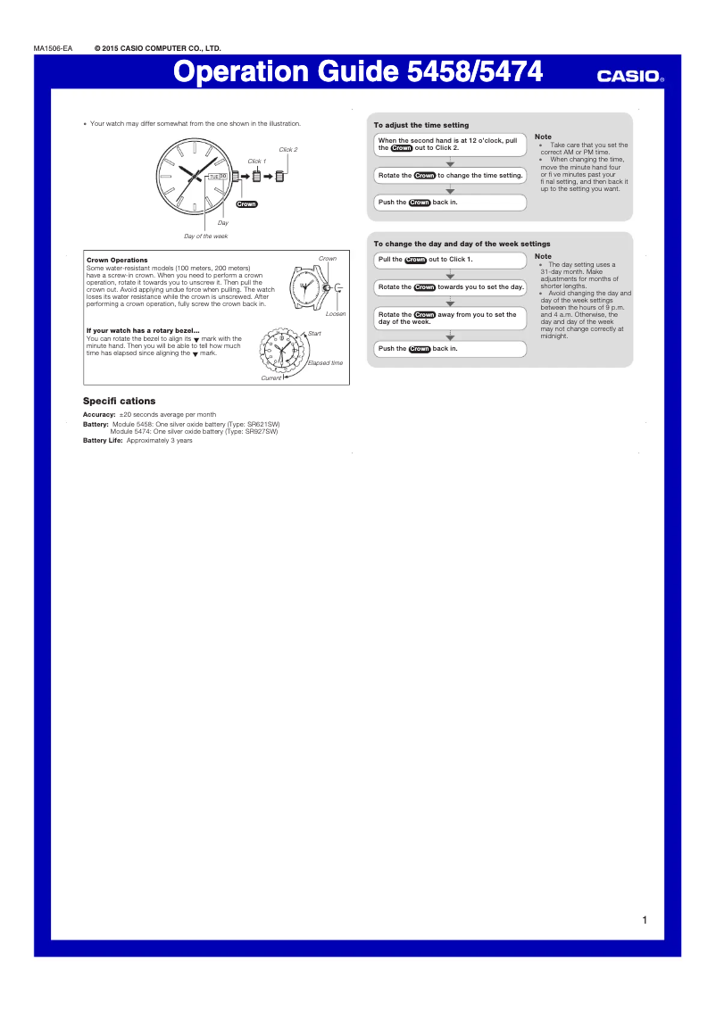 Page 1 de la notice Manuel utilisateur Casio Collection MRW-210H-7AVEF