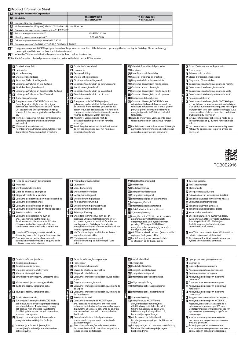 Image de la première page du manuel de l'appareil TX-65HZW2004