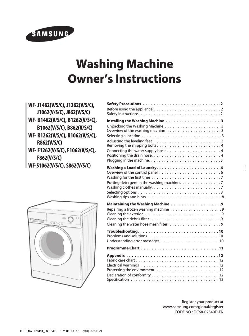Page n°1 - Manuel utilisateur Samsung WF-S1062