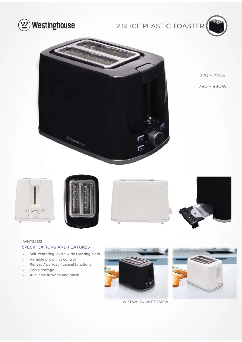Page 1 de la notice Fiche technique Westinghouse WHTS2S12W