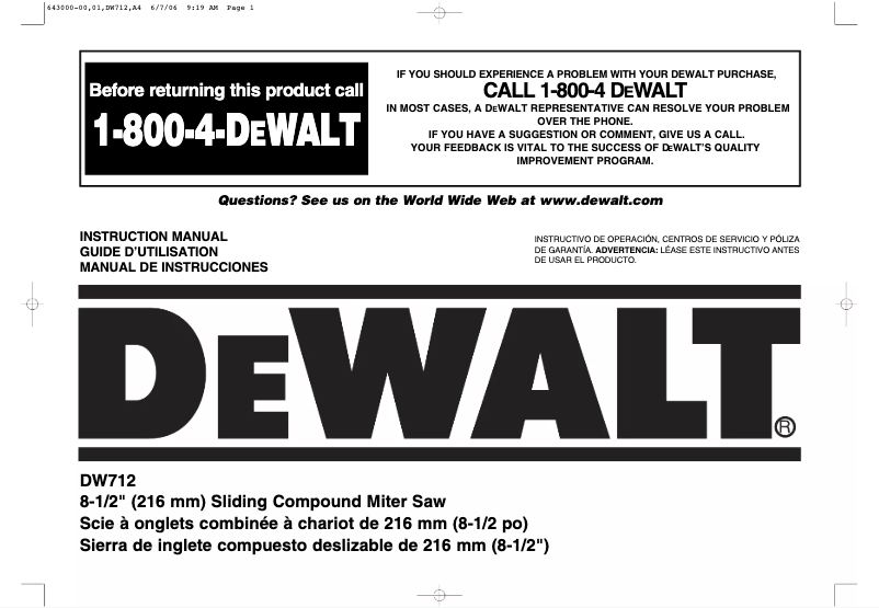 Page n°1 - Manuel utilisateur DeWalt DW712