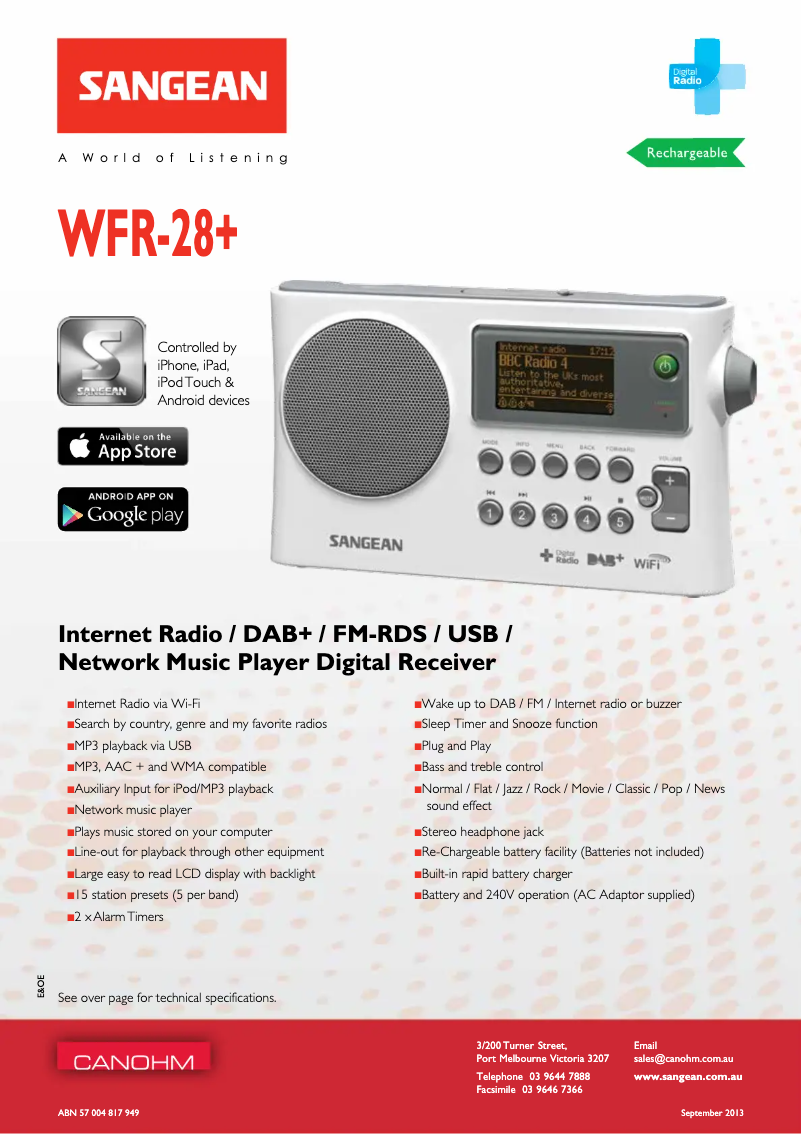 Página 1 del manual Ficha técnica Sangean WFR-28