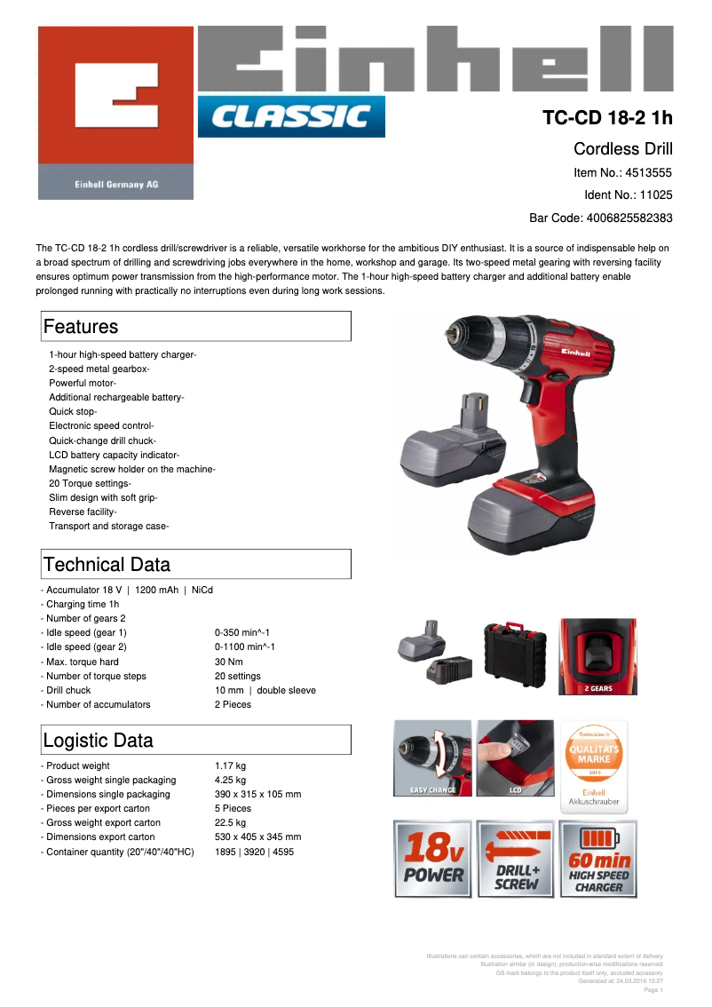 Image de la première page du manuel de l'appareil TC-CD 18-2 1h