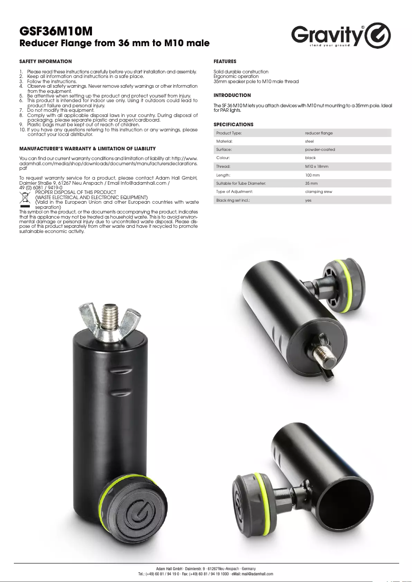 Page 1 de la notice Manuel utilisateur Gravity SF 36 M 10 M