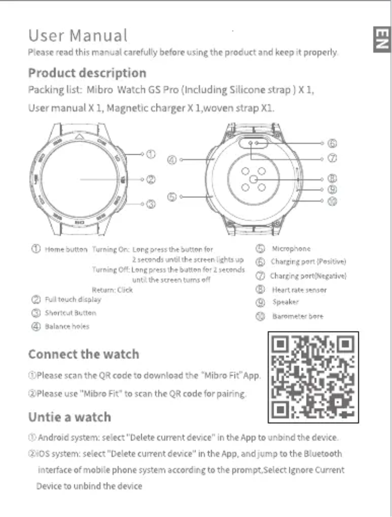 Page n°1 - Manuel utilisateur Mibro Watch GS Pro