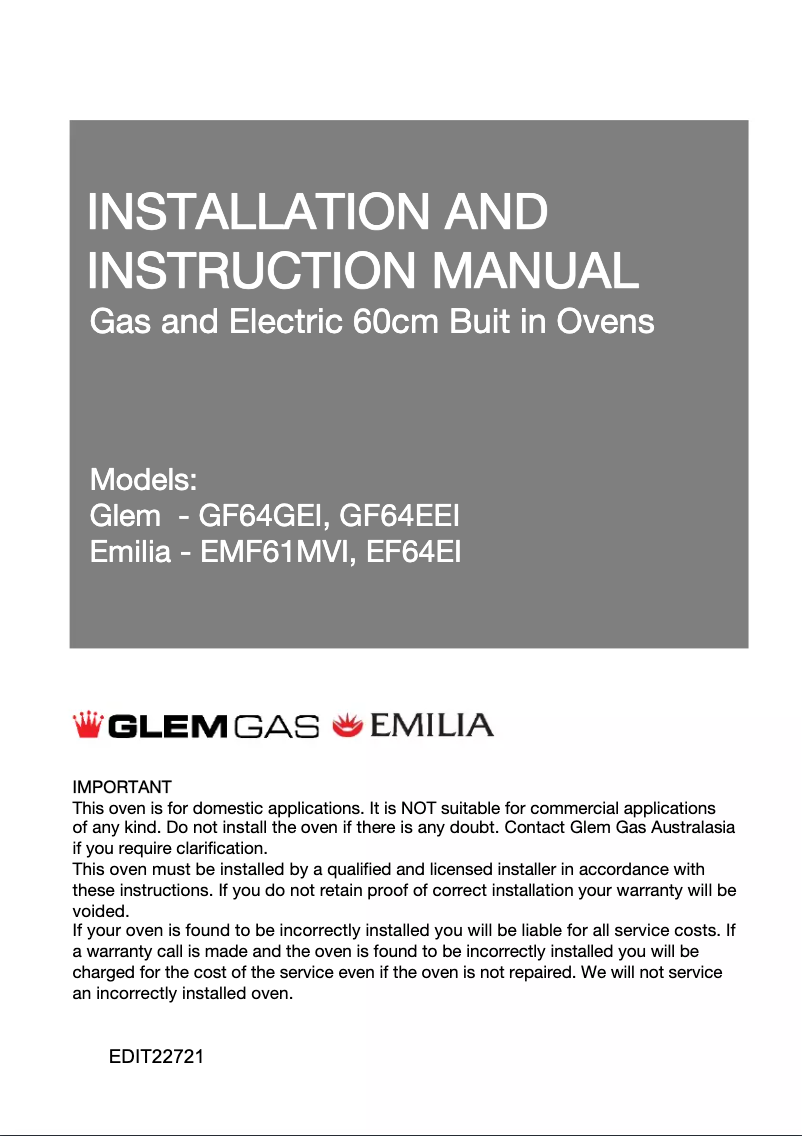 Page 1 de la notice Instructions / montage Glem Gas GF64EEI