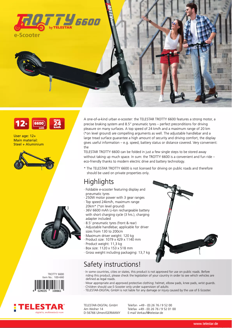 Page n°1 - Fiche technique Telestar TROTTY 6600