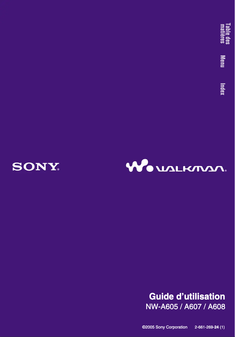Page n°1 - Manuel utilisateur Sony NW-A608