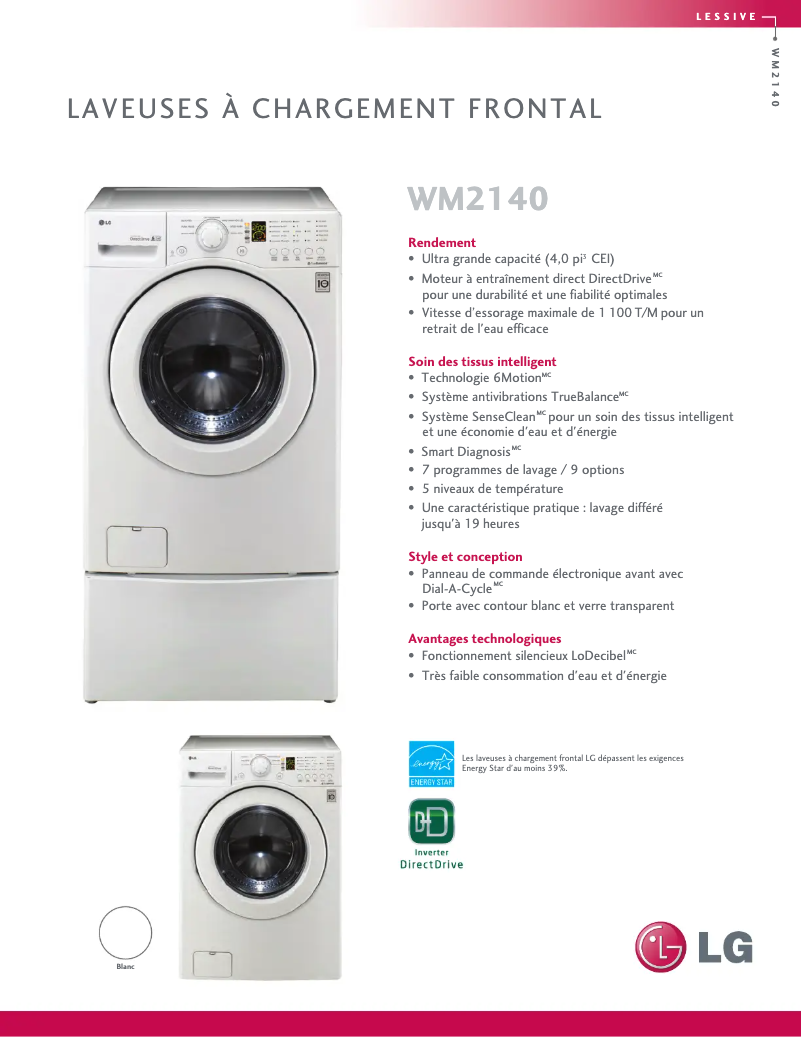 Page 1 de la notice Fiche technique LG WM2140CW