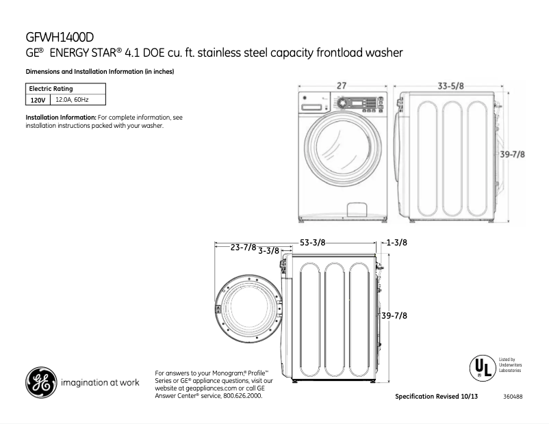 Image de la première page du manuel de l'appareil GFWH1400DWW