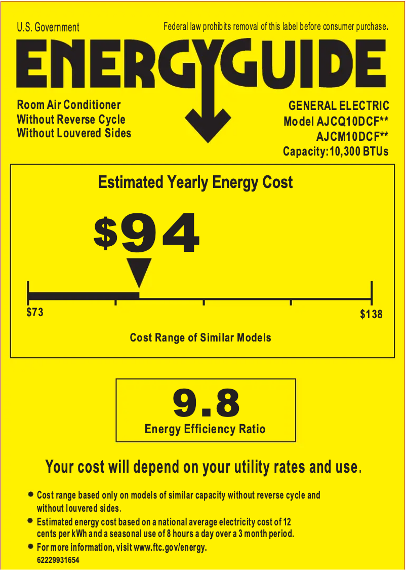 Página 1 del manual Etiqueta energética GE AJCM10DCF