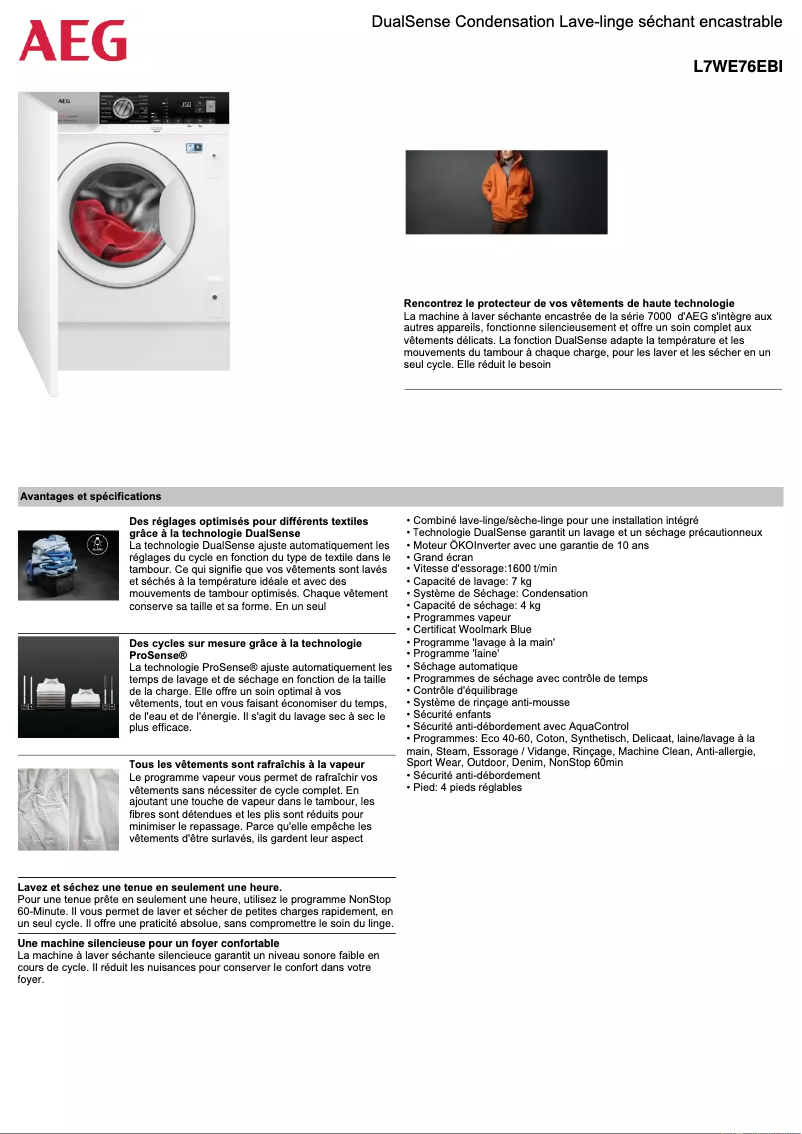 Página 1 del manual Ficha técnica AEG L7WE76EBI