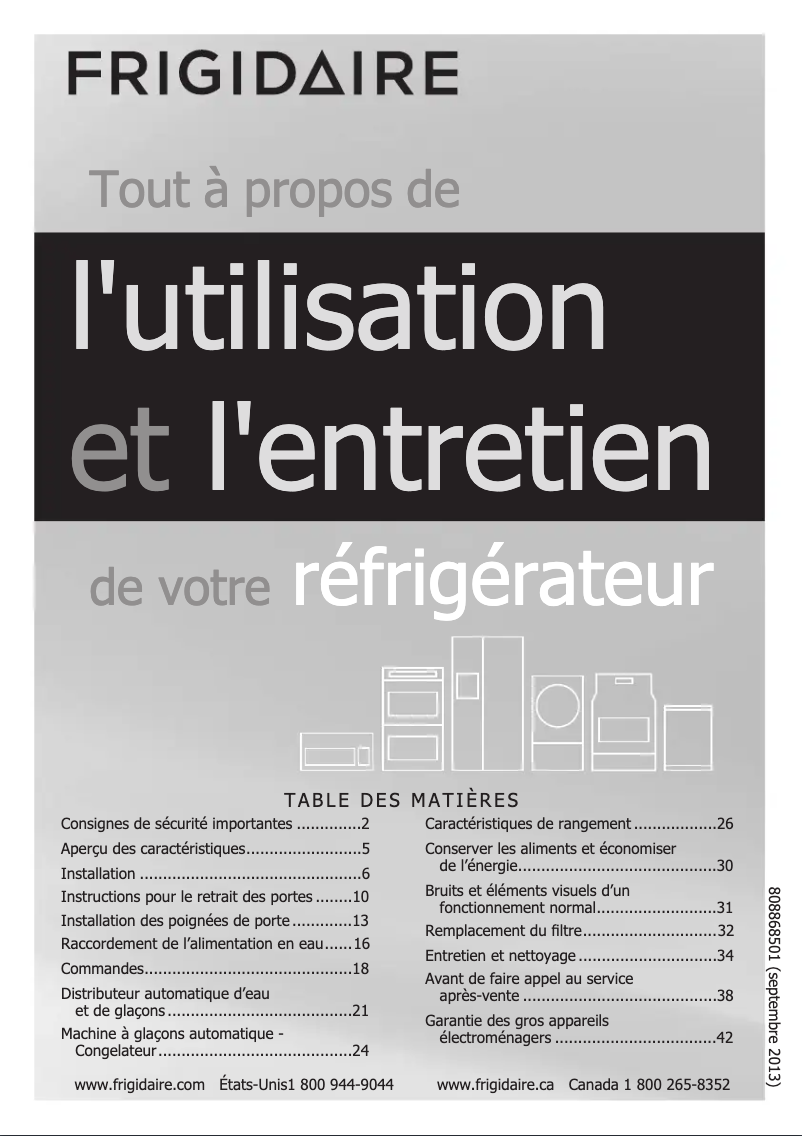 Page n°1 - Manuel utilisateur Frigidaire FFHB2740PS