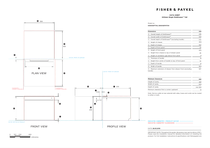 Page 1 de la notice Fiche technique Fisher & Paykel DD60SDFHTX9