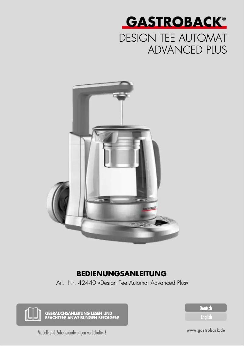 Página 1 del manual Manual de usuario Gastroback Design Tee Automat Advanced Plus 42440