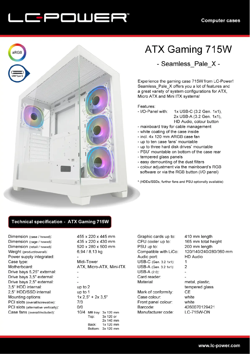 Page 1 de la notice Manuel utilisateur LC-Power Gaming 715W