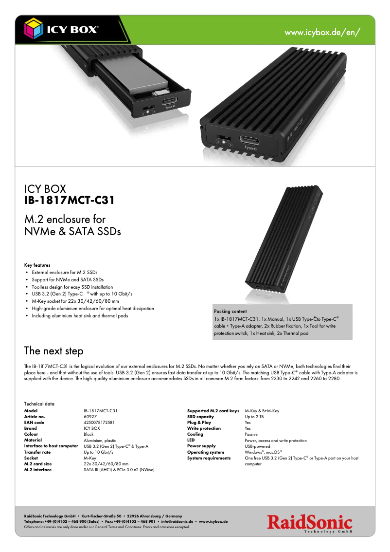 Página 1 del manual Ficha técnica Icy Box IB-1817MCT-C31
