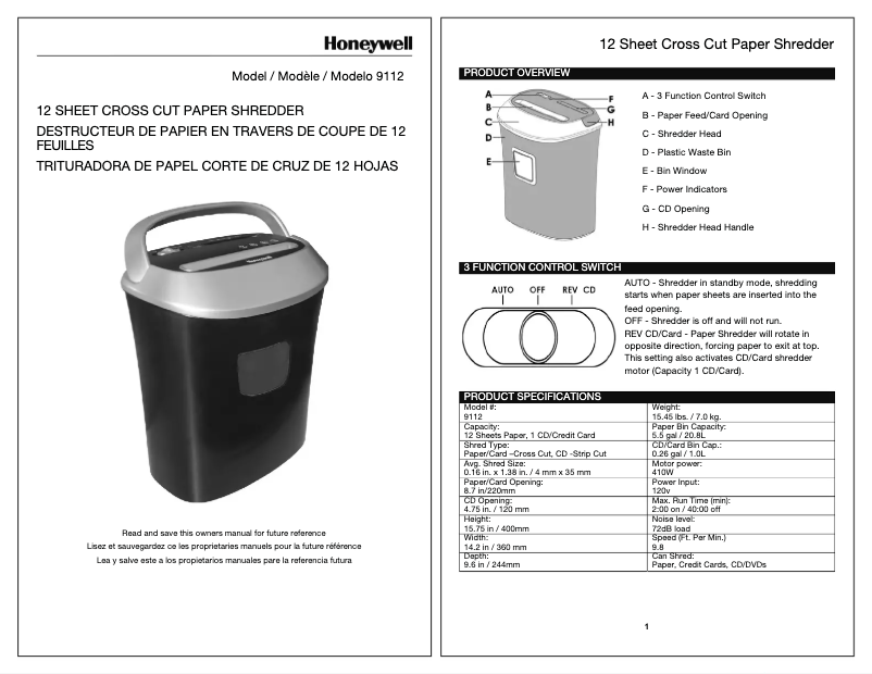Image de la première page du manuel de l'appareil 9112