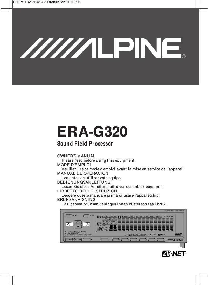 Page n°1 - Manuel utilisateur Alpine ERA-G320