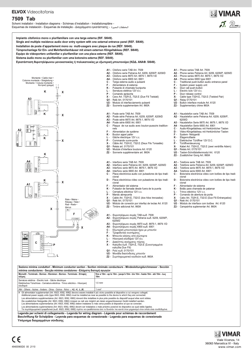 Page 1 de la notice Guide d'installation Vimar ELVOX 7509/D