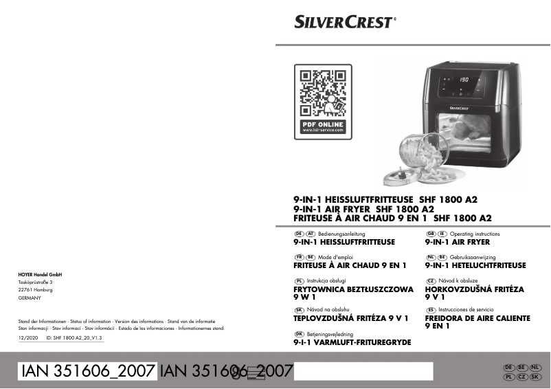 Page n°1 - Manuel utilisateur SilverCrest SHF 1800 A2