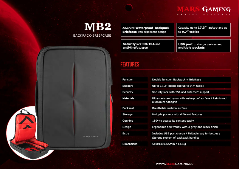 Page 1 de la notice Fiche technique Mars Gaming MB2