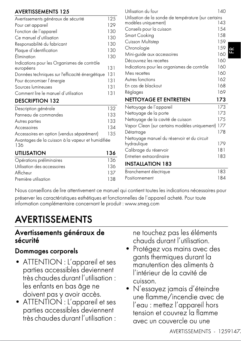 Page 1 de la notice Manuel utilisateur Smeg SO6604S4PNR