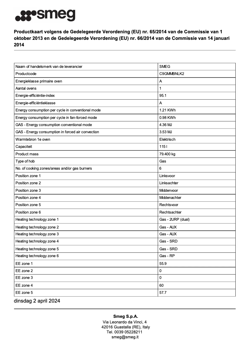 Page n°1 - Fiche technique Smeg C9GMMBNLK2
