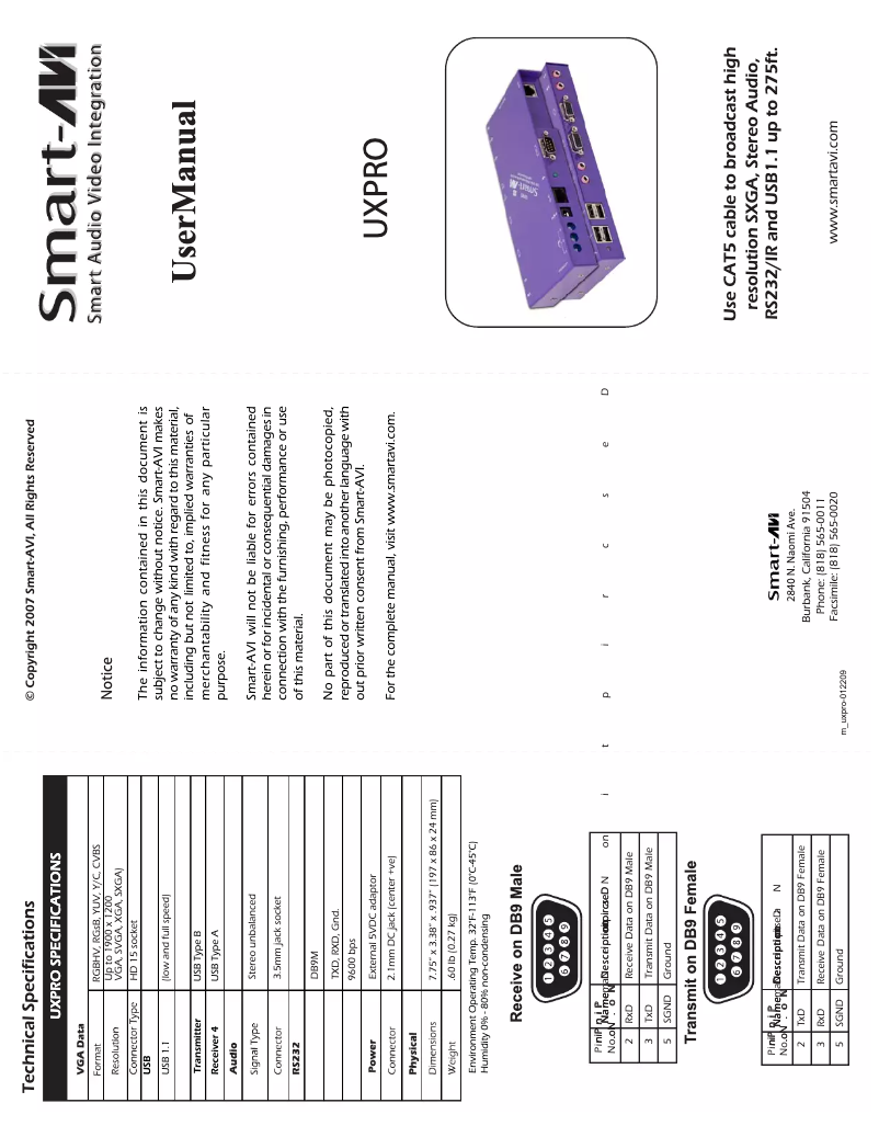 Image de la première page du manuel de l'appareil UX-PROS